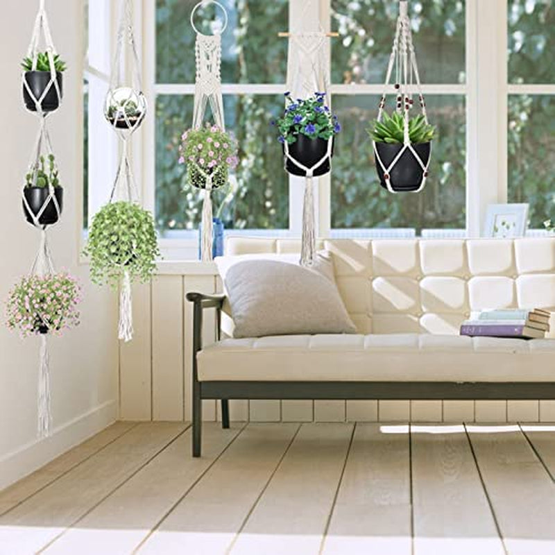 Macrame Plant Hangers, Hanging Planters Set of 5 with 5 Hooks, Hanging Planters for Indoor and Outdoor Plant Décor, Different Tier (5 Sizes) Beige