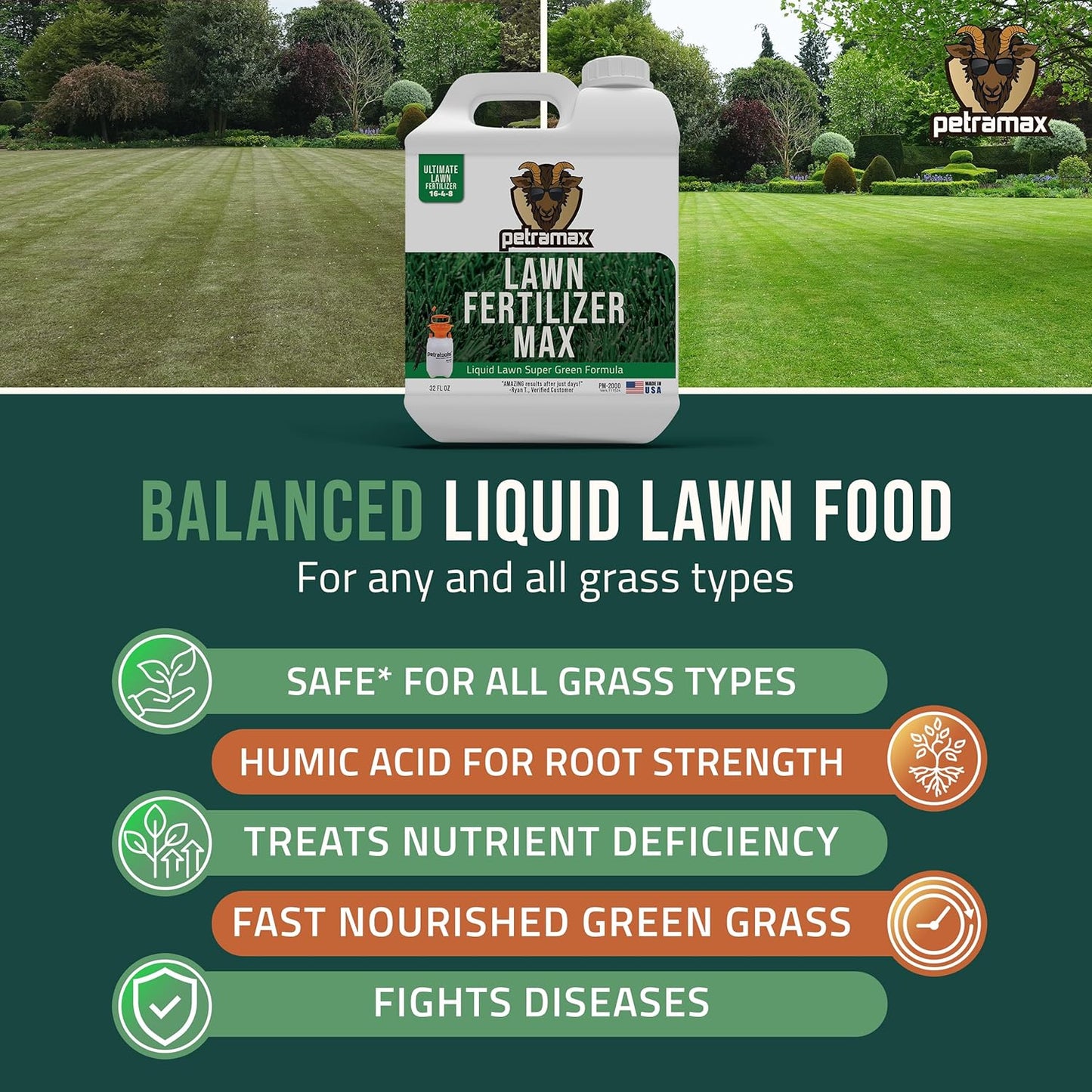 tools Liquid Fertilizer, 16-4-8 Lawn Fertilizer, Liquid Lawn Fertilizer Concentrate & Grass Fertilizer for All Grass Types, Liquid Lawn NPK with Nitrogen Fertilizer Lawn Food Max Strength (32 Oz)