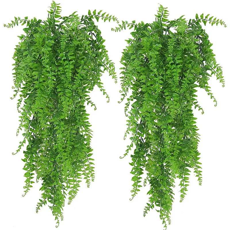 Artificial Hanging Plants 32 Inch Fake Boston Ferns Plastic Fake Plants for Wall House Wedding Garland Indoor Outdoor Decoration