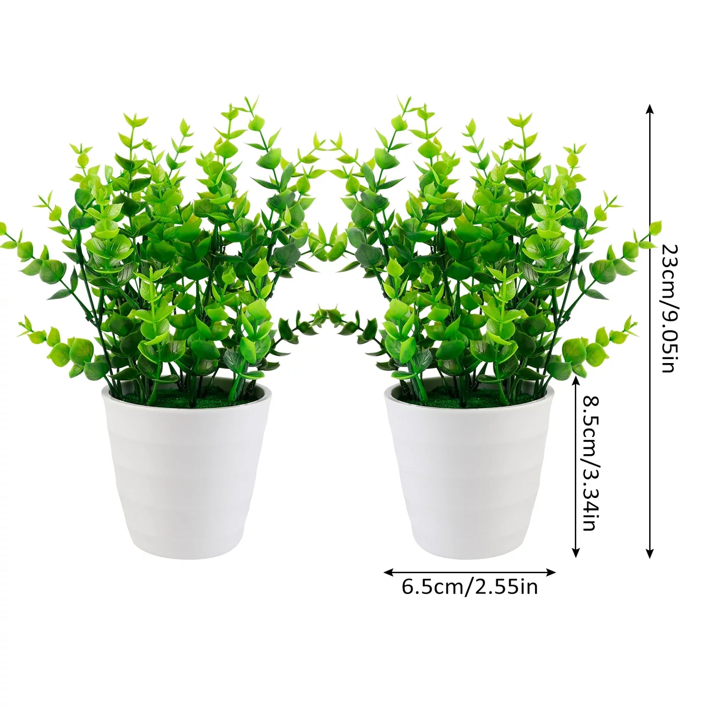 Indoor Artificial Potted Plants Plastic Eucalyptus Stems Leaves Plants Small Fake Plants in Pot Faux Plants for Home Office Desk Room Greenery Decoration