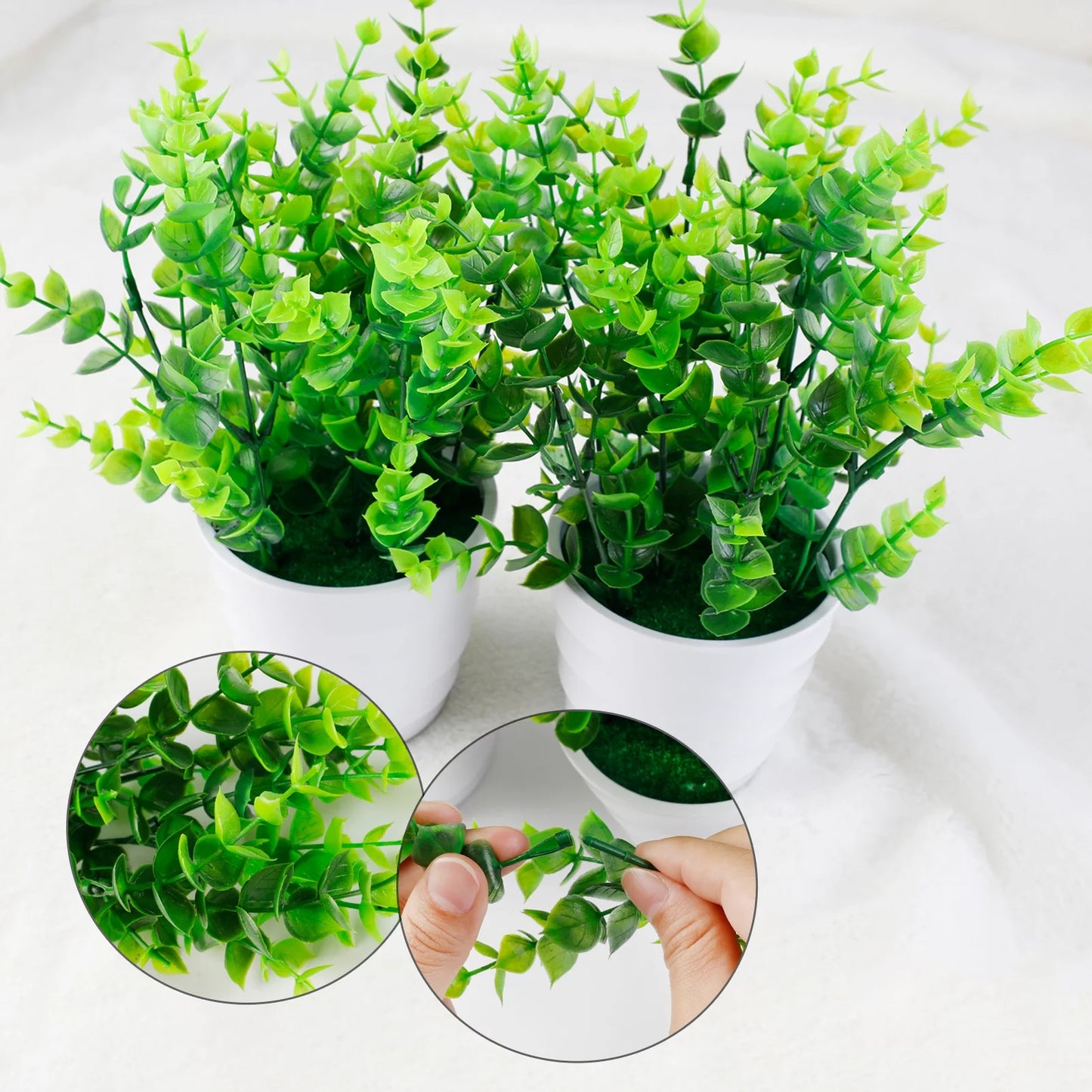 Indoor Artificial Potted Plants Plastic Eucalyptus Stems Leaves Plants Small Fake Plants in Pot Faux Plants for Home Office Desk Room Greenery Decoration